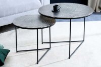 Couchtisch 2er Set Metall in Silber Antik Hammerschlag