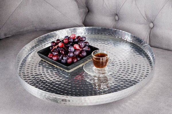 Couchtisch 2er Set mit Tablett in Silber Schwarz Handarbeit