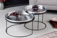 Table basse set de 2 avec plateau en argent noir fait main