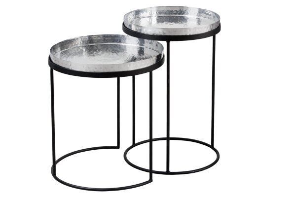 Set de 2 tables dappoint Argent Noir avec plateaux Travail manuel