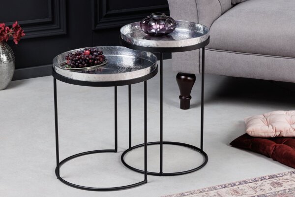 Set de 2 tables dappoint Argent Noir avec plateaux Travail manuel