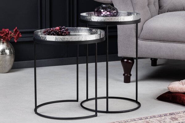 Set de 2 tables dappoint Argent Noir avec plateaux Travail manuel