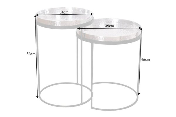 Set de 2 tables dappoint Argent Noir avec plateaux Travail manuel