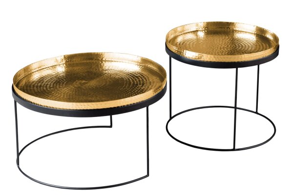 Table basse set de 2 pièces en or noir avec plateaux artisanaux