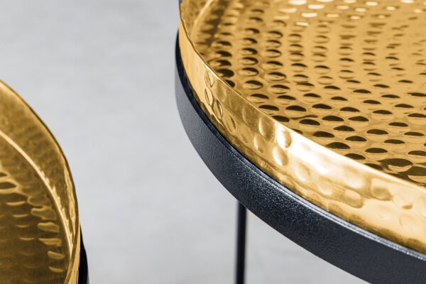 Table basse set de 2 pièces en or noir avec plateaux artisanaux