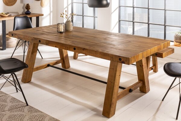 Esstisch recyceltem Holz (Kiefer) in Vintage Braun 165x90 cm