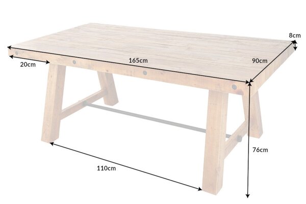 Esstisch recyceltem Holz (Kiefer) in Vintage Braun 165x90 cm