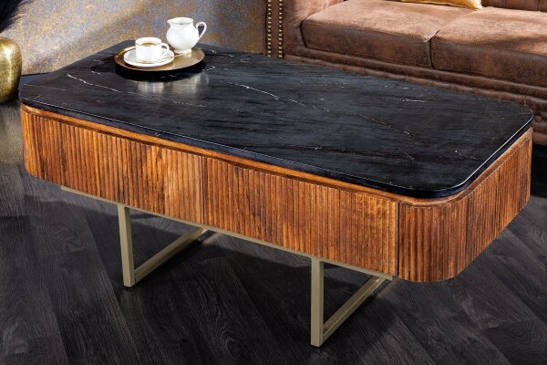 Couchtisch mit Schublade Marmor Mango Holz Metall 110 cm