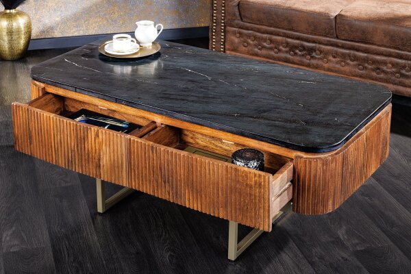 Couchtisch mit Schublade Marmor Mango Holz Metall 110 cm