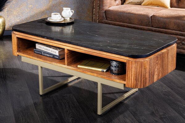 Couchtisch mit Schublade Marmor Mango Holz Metall 110 cm