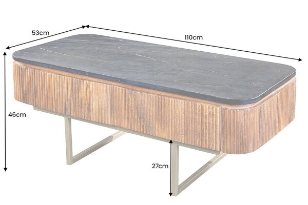 Couchtisch mit Schublade Marmor Mango Holz Metall 110 cm