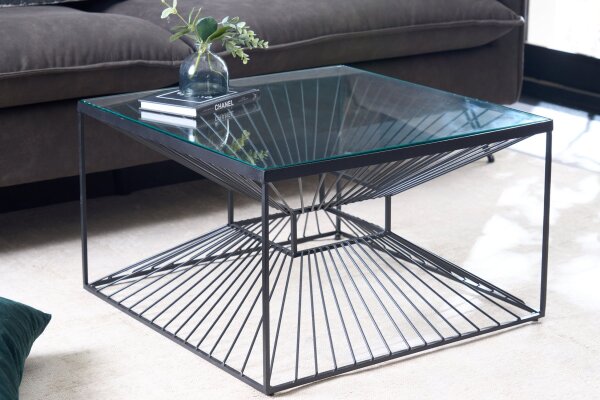 Couchtisch Hartglas Eisen in Schwarz 60x60 cm Handarbeit