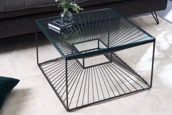 Couchtisch Hartglas Eisen in Schwarz 60x60 cm Handarbeit