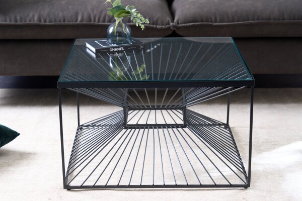 Couchtisch Hartglas Eisen in Schwarz 60x60 cm Handarbeit