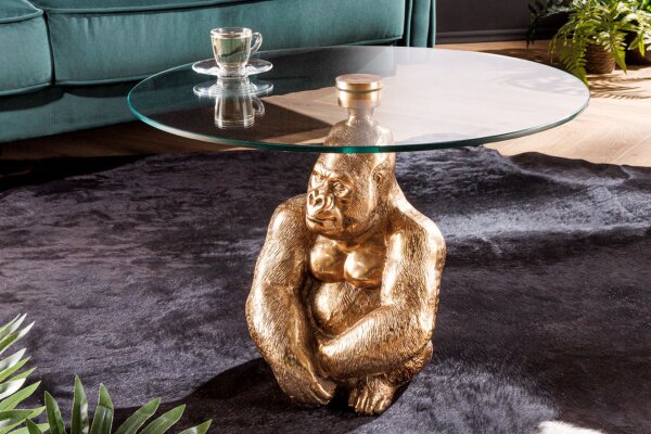 Table basse en verre trempé métal doré 60x60 cm artisanale
