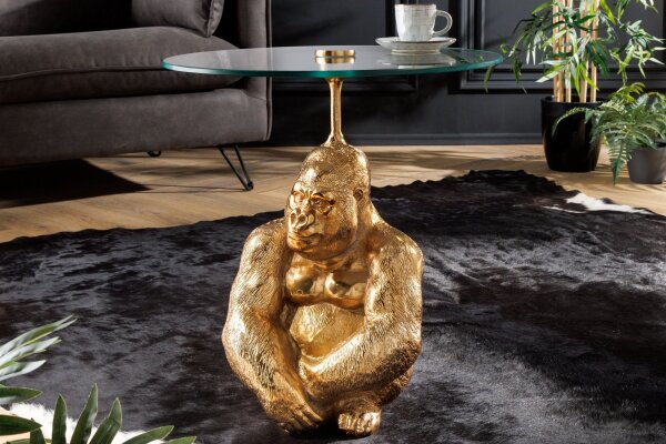 Beistelltisch rund Ø 45 cm Handarbeit Affe in Gold