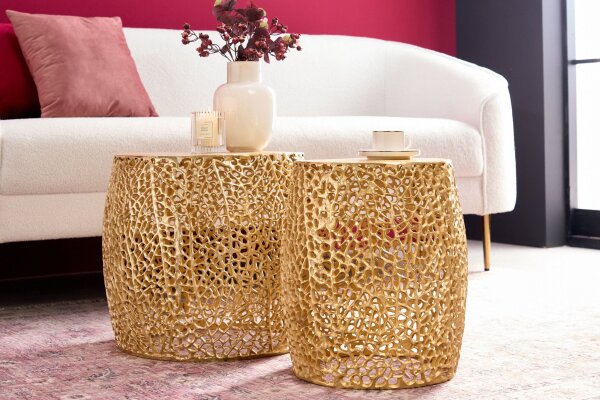 Couchtisch 2er Set Metall in Gold Handarbeit