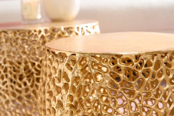 Couchtisch 2er Set Metall in Gold Handarbeit