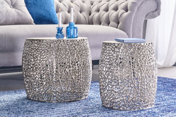 Couchtisch 2er Set Metall in Silber Handarbeit