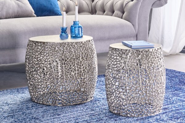 Couchtisch 2er Set Metall in Silber Handarbeit