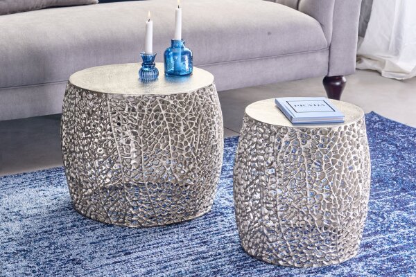 Couchtisch 2er Set Metall in Silber Handarbeit