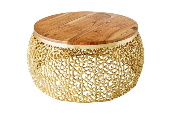 Couchtisch Akazienholz Metall Natur Gold 72x72 cm Handarbeit