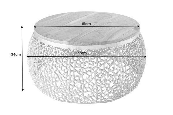 Couchtisch Akazienholz Metall Natur Gold 72x72 cm Handarbeit