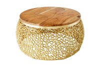 Couchtisch Akazienholz Metall Natur Gold 72x72 cm Handarbeit