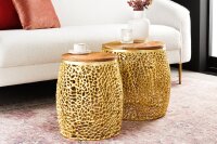 Couchtisch 2er Set Holz Metall in Natur Gold Handarbeit