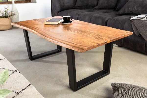 Couchtisch Akazienholz Metall Baumkante 120 x 60 cm
