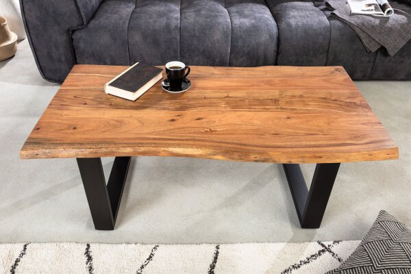 Couchtisch Akazienholz Metall Baumkante 120 x 60 cm