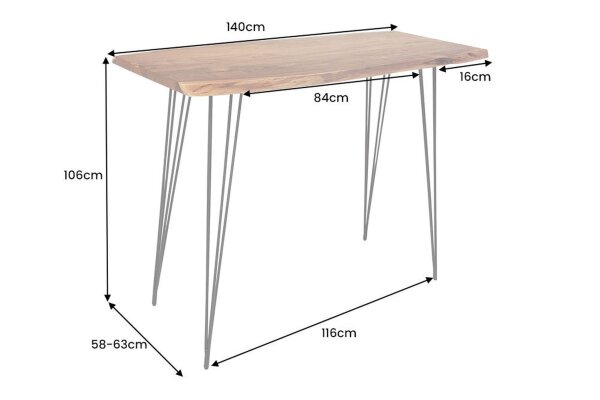 Table de bar en bois dacacia métal 140 x 63 cm Hairpin Legs