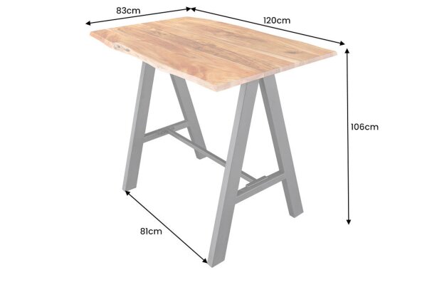 Bartisch Akazienholz Metall 120 x 83 cm H: 106 cm