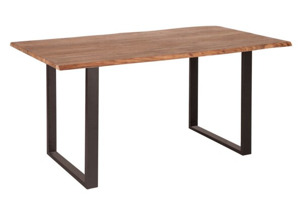 Table de salle à manger en bois dacacia et métal, bord en forme darbre 140 x 90 cm