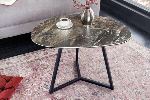 Couchtisch Keramik Hartglas Metall in Taupe Schwarz 70x55 cm