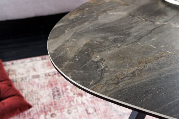 Couchtisch Keramik Hartglas Metall in Taupe Schwarz 70x55 cm