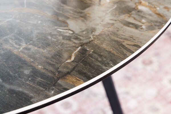 Couchtisch Keramik Hartglas Metall in Taupe Schwarz 70x55 cm