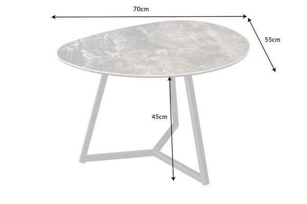 Couchtisch Keramik Hartglas Metall in Taupe Schwarz 70x55 cm