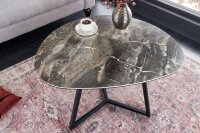 Couchtisch Keramik Hartglas Metall in Taupe Schwarz 70x55 cm