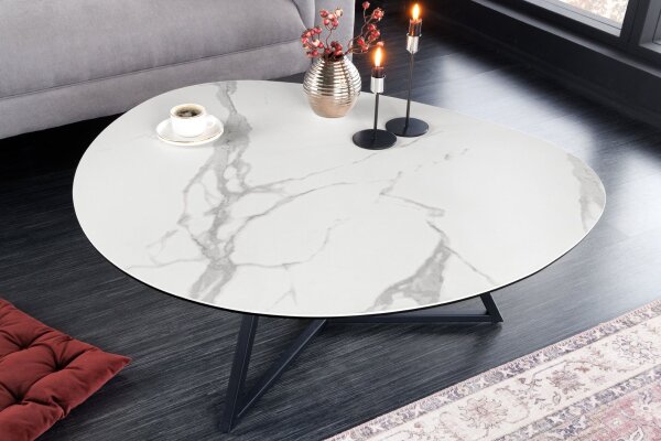 Couchtisch Keramik Hartglas Metall Weiß Schwarz 90x75 cm