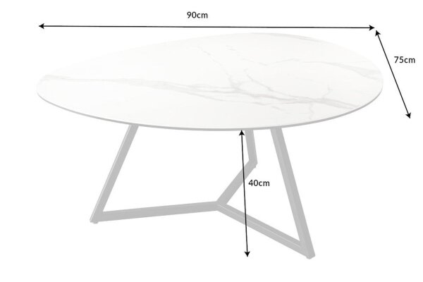 Couchtisch Keramik Hartglas Metall Weiß Schwarz 90x75 cm