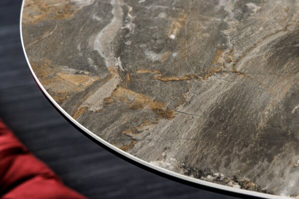 Couchtisch 90x75 cm Keramik Hartglas Metall in Taupe Schwarz