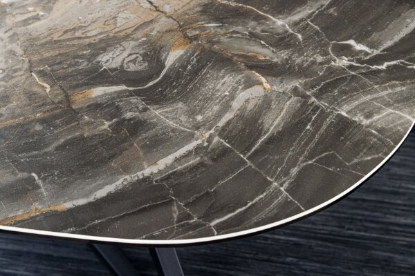 Couchtisch 90x75 cm Keramik Hartglas Metall in Taupe Schwarz