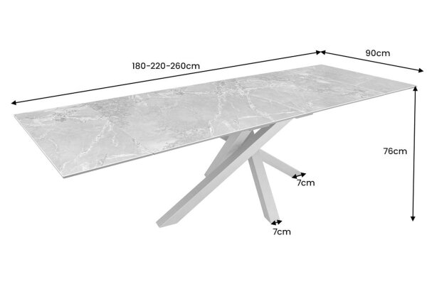 Ausziehbarer Esstisch Weiß Schwarz Keramik Hartglas Metall