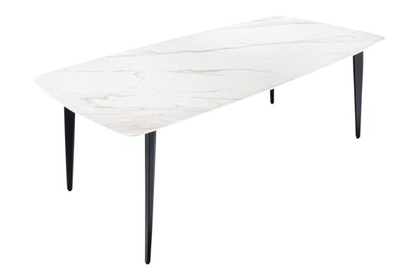 Esstisch Keramik Metall in Weiß Marmor Schwarz 180x90 cm