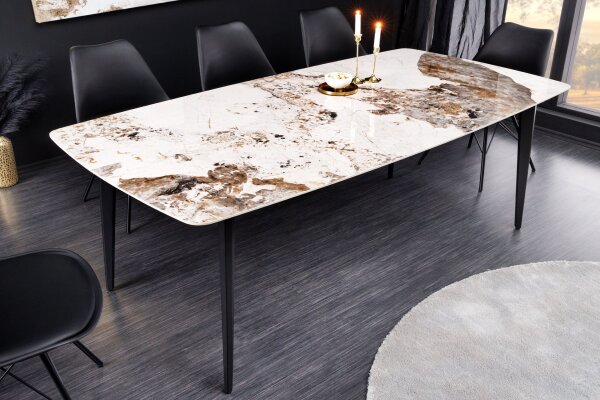 Table de salle à manger céramique métal en marbre naturel noir 180x76 cm