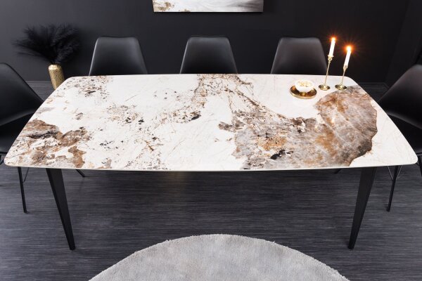 Table de salle à manger céramique métal en marbre naturel noir 180x76 cm