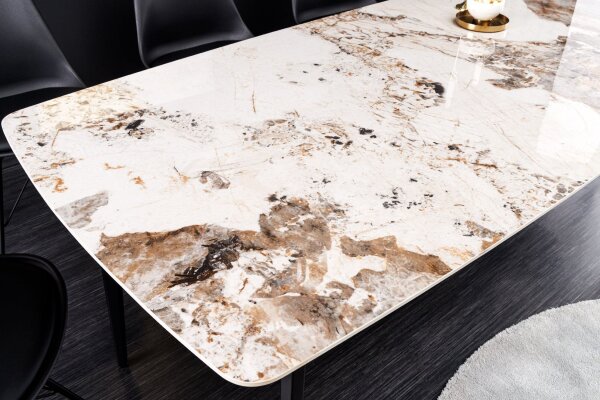 Table de salle à manger céramique métal en marbre naturel noir 180x76 cm