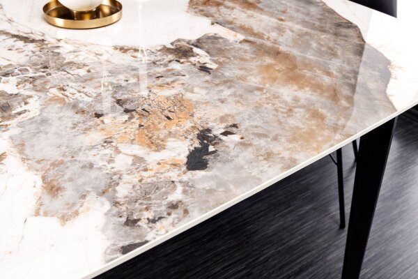 Table de salle à manger céramique métal en marbre naturel noir 180x76 cm