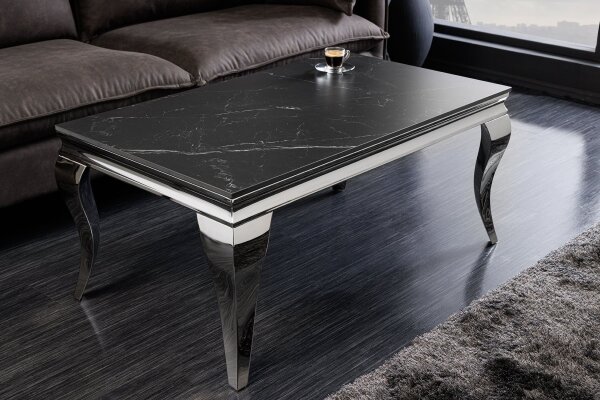 Table basse en céramique noire marbre argenté 100x60 cm (Lxl)